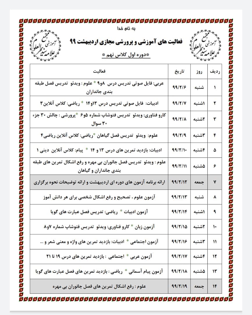 گزارش عملکرد دوره نهم -برنامه آمادگی امتحانات نهایی